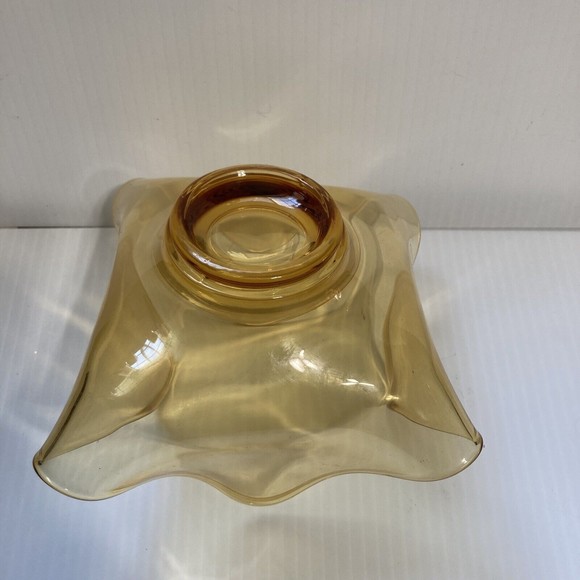 Vintage MCM Amber Handkerchief Ruffled Pinched Art Glass Bowl, Mid Century - Picture 9 of 11